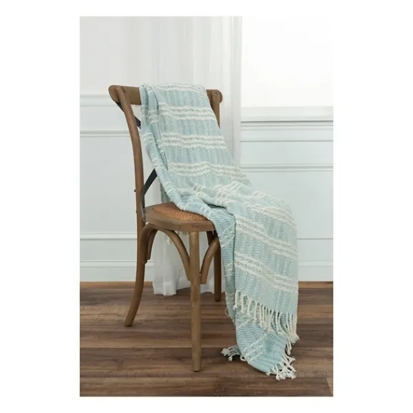 Blankets & Throws-Kirkland's Home Light Blue And Ivory Striped Cotton Throw Blue/Ivory