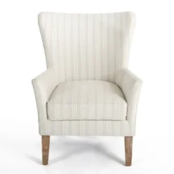 Accent Chairs-Kirkland's Home Light Blue Stripe Wingback Accent Chair White/Blue