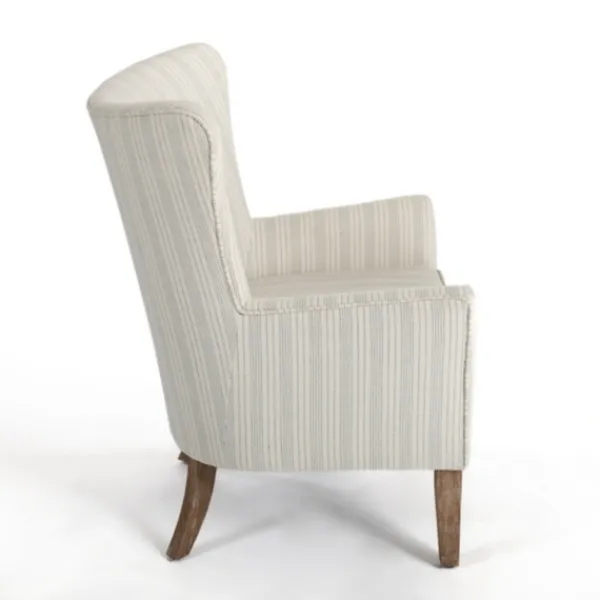 Accent Chairs-Kirkland's Home Light Blue Stripe Wingback Accent Chair White/Blue