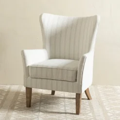 Accent Chairs-Kirkland's Home Light Blue Stripe Wingback Accent Chair White/Blue