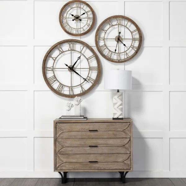 Clocks-Kirkland's Home Light Brown Carved Wooden Clock