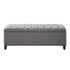 Benches & Ottomans-Kirkland's Home Light Button Tufted Storage Bench Gray