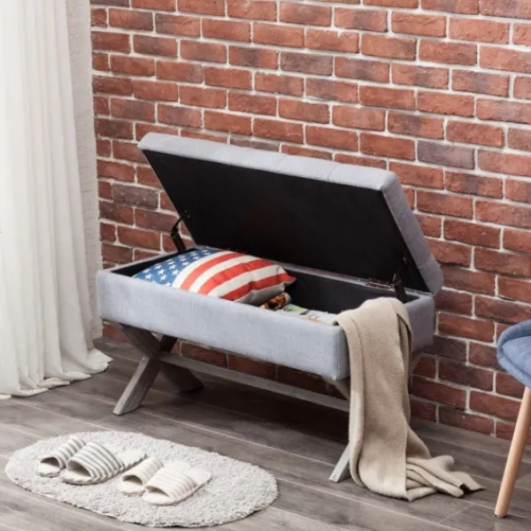 Benches & Ottomans-Kirkland's Home Light Button Tufted Storage Cross Leg Bench Gray