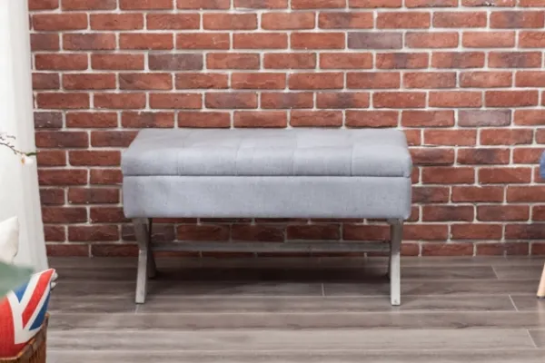 Benches & Ottomans-Kirkland's Home Light Button Tufted Storage Cross Leg Bench Gray
