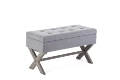 Benches & Ottomans-Kirkland's Home Light Button Tufted Storage Cross Leg Bench Gray