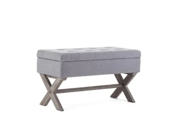 Benches & Ottomans-Kirkland's Home Light Button Tufted Storage Cross Leg Bench Gray