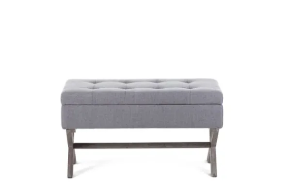Benches & Ottomans-Kirkland's Home Light Button Tufted Storage Cross Leg Bench Gray