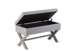 Benches & Ottomans-Kirkland's Home Light Button Tufted Storage Cross Leg Bench Gray