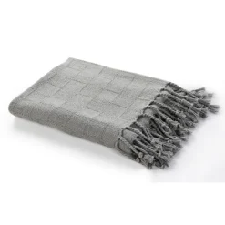 Blankets & Throws-Kirkland's Home Light Checkered Weave Fringe Throw Gray