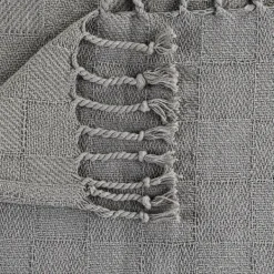 Blankets & Throws-Kirkland's Home Light Checkered Weave Fringe Throw Gray