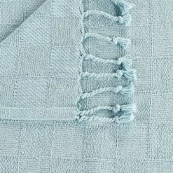 Blankets & Throws-Kirkland's Home Light Checkered Weave Fringe Throw Blue