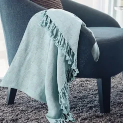 Blankets & Throws-Kirkland's Home Light Checkered Weave Fringe Throw Blue