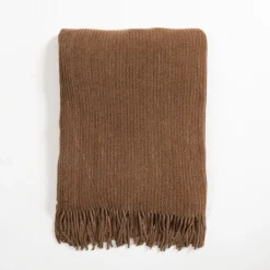 Blankets & Throws-Kirkland's Home Light Chenille Ribbed Throw Brown