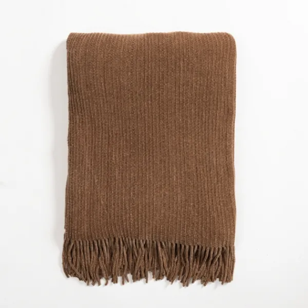 Blankets & Throws-Kirkland's Home Light Chenille Ribbed Throw Brown