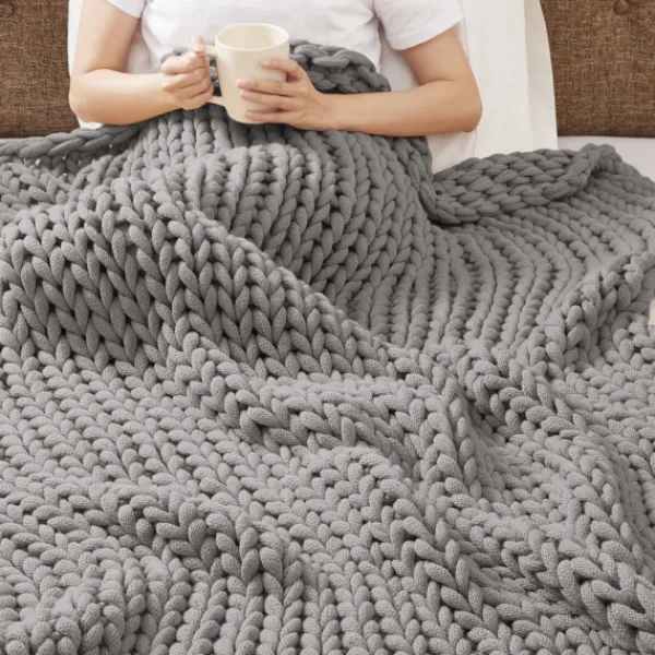 Blankets & Throws-Kirkland's Home Light Chunky Double Knit Cozy Throw Gray