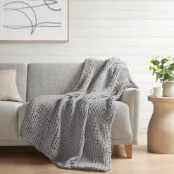 Blankets & Throws-Kirkland's Home Light Chunky Double Knit Cozy Throw Gray