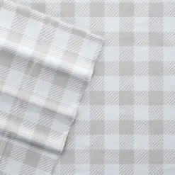 Bed Sheets-Kirkland's Home Light Country Plaid 4-Pc. Queen Bed Sheet Set Gray