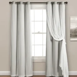 Curtains & Drapes-Kirkland's Home Light Curtain Panel Set With Overlay, 108 In. Gray