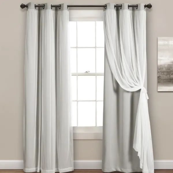 Curtains & Drapes-Kirkland's Home Light Curtain Panel Set With Overlay, 108 In. Gray