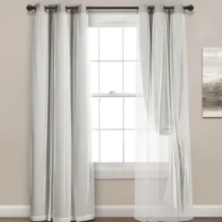 Curtains & Drapes-Kirkland's Home Light Curtain Panel Set With Overlay, 108 In. Gray