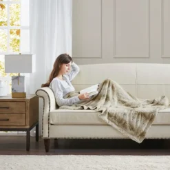 Blankets & Throws-Kirkland's Home Light Faux Fur Oversized Throw Blanket Brown