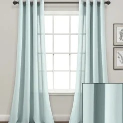 Curtains & Drapes-Kirkland's Home Light Faux Linen Curtain Panel Set, 84 In. Blue