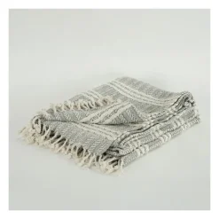 Blankets & Throws-Kirkland's Home Light Gray And Ivory Striped Cotton Throw Gray/Ivory