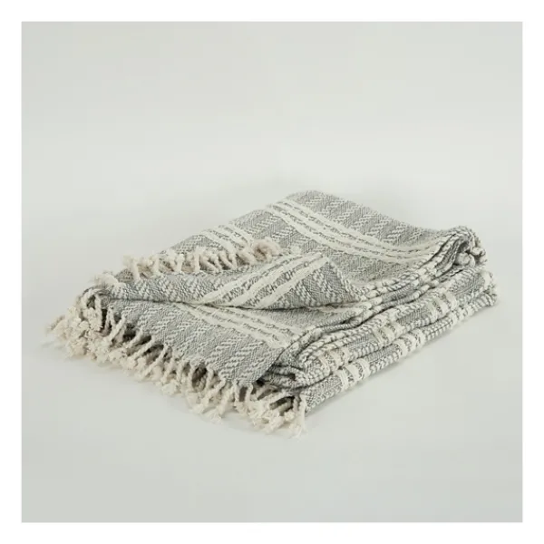 Blankets & Throws-Kirkland's Home Light Gray And Ivory Striped Cotton Throw Gray/Ivory
