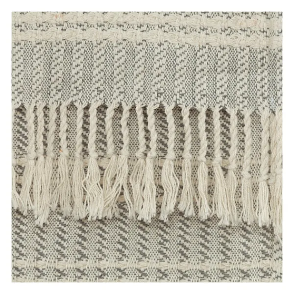 Blankets & Throws-Kirkland's Home Light Gray And Ivory Striped Cotton Throw Gray/Ivory