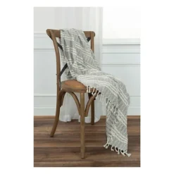 Blankets & Throws-Kirkland's Home Light Gray And Ivory Striped Cotton Throw Gray/Ivory