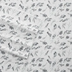 Bed Sheets-Kirkland's Home Light Gray Botanical Flannel 4-Pc. King Sheet Set Gray/White