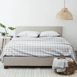 Bed Sheets-Kirkland's Home Light Gray Country Plaid 4-Pc. King Bed Sheet Set Gray/White