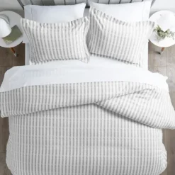 Duvets-Kirkland's Home Light Gray Stripes 3-Pc. Queen Duvet Cover Set Gray/White
