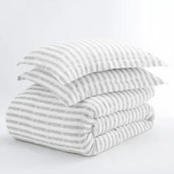 Duvets-Kirkland's Home Light Gray Stripes 3-Pc. Queen Duvet Cover Set Gray/White