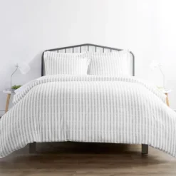 Duvets-Kirkland's Home Light Gray Stripes 3-Pc. Twin Duvet Cover Set Gray/White