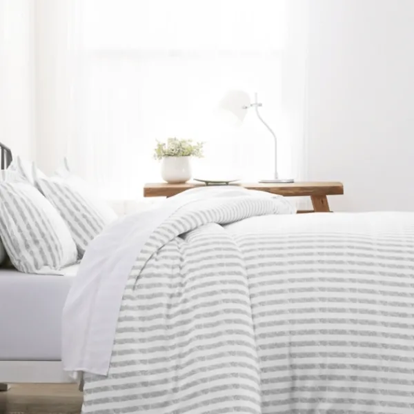 Duvets-Kirkland's Home Light Gray Stripes 3-Pc. Twin Duvet Cover Set Gray/White