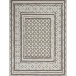 Outdoor Rugs-Kirkland's Home Light Gray Tile Motif Outdoor Area Rug, 5X7 Gray/White