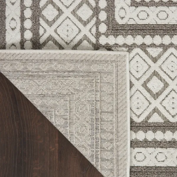 Outdoor Rugs-Kirkland's Home Light Gray Tile Motif Outdoor Area Rug, 5X7 Gray/White