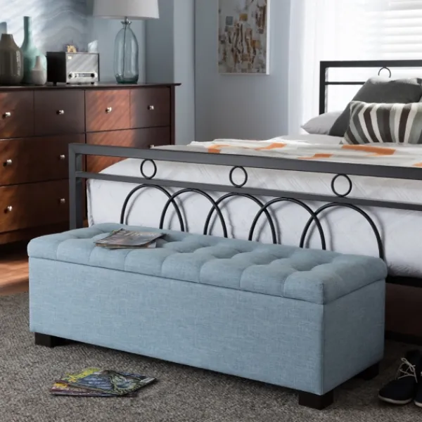 Benches & Ottomans-Kirkland's Home Light Grid Tufted Upholstered Ottoman Blue