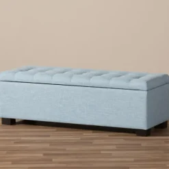 Benches & Ottomans-Kirkland's Home Light Grid Tufted Upholstered Ottoman Blue