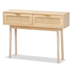 Console Tables-Kirkland's Home Light Oak Rat And Wood Console Table Tan