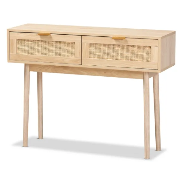Console Tables-Kirkland's Home Light Oak Rat And Wood Console Table Tan