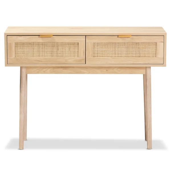 Console Tables-Kirkland's Home Light Oak Rat And Wood Console Table Tan