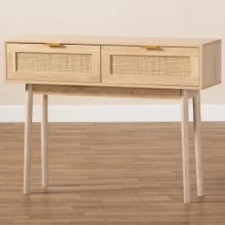 Console Tables-Kirkland's Home Light Oak Rat And Wood Console Table Tan