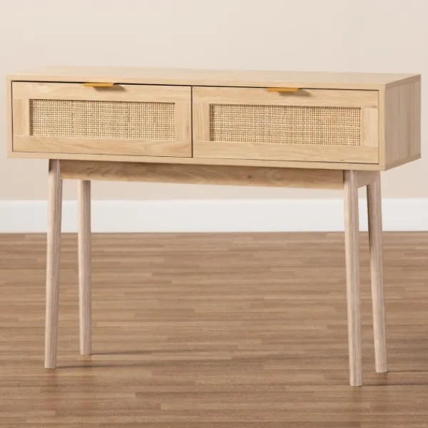 Console Tables-Kirkland's Home Light Oak Rat And Wood Console Table Tan