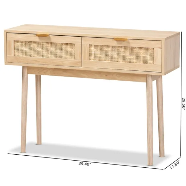 Console Tables-Kirkland's Home Light Oak Rat And Wood Console Table Tan