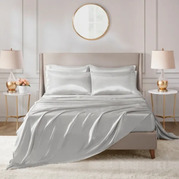 Bed Sheets-Kirkland's Home Light Satin 6-Pc. Queen Sheet Set Gray