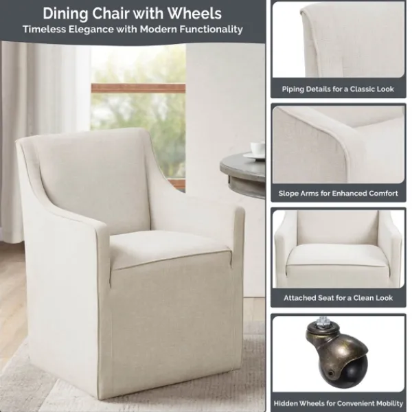Dining Chairs-Kirkland's Home Light Slipcover Dining Chair With Casters Gray
