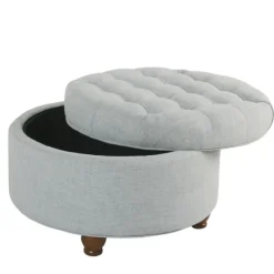 Benches & Ottomans-Kirkland's Home Light Tufted Round Storage Ottoman Blue
