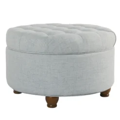 Benches & Ottomans-Kirkland's Home Light Tufted Round Storage Ottoman Blue